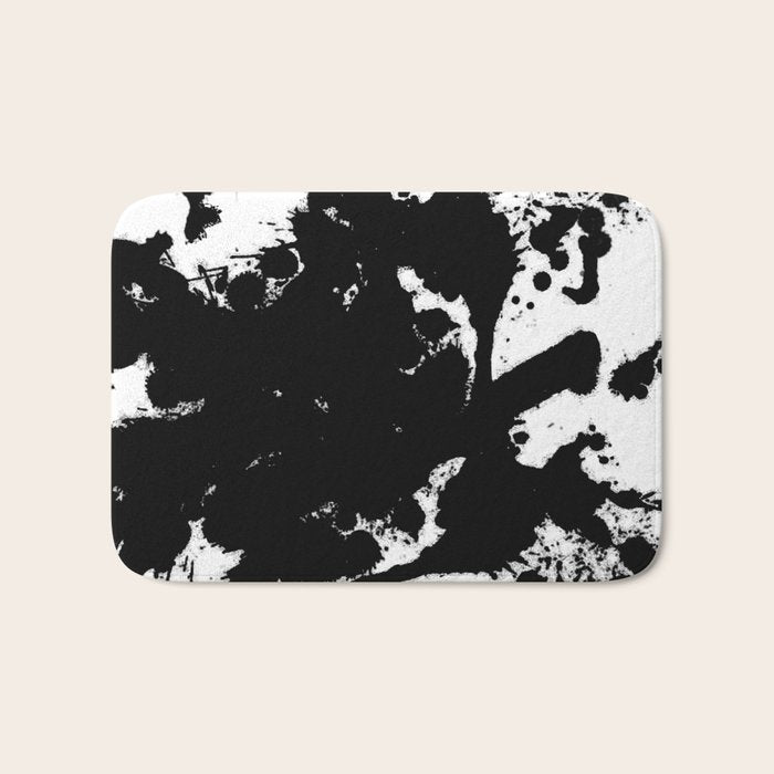 Black and white splat - Abstract, black paint splatter painting Bath Mat Gallery Image 1