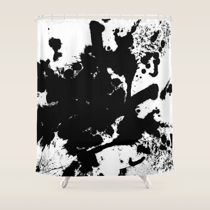 Black and white splat - Abstract, black paint splatter painting Shower Curtain Gallery Image 1