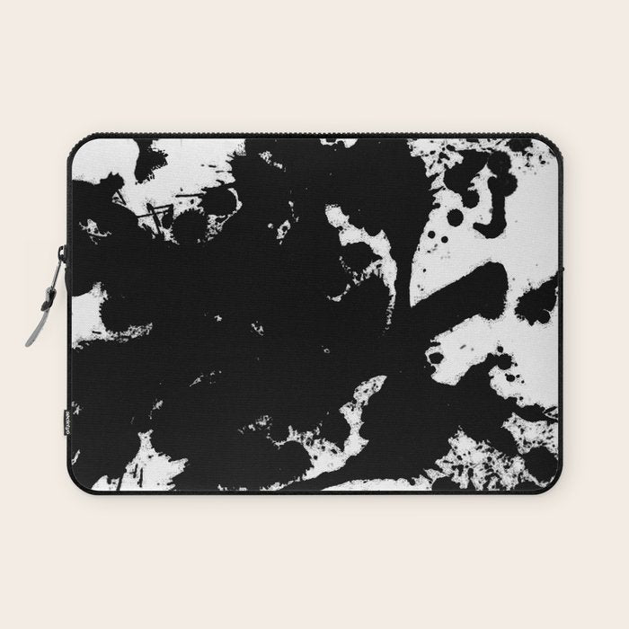 Black and white splat - Abstract, black paint splatter painting Laptop Sleeve Gallery Image 1