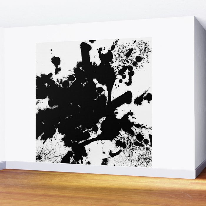 Black and white splat - Abstract, black paint splatter painting Wall Mural Gallery Image 2