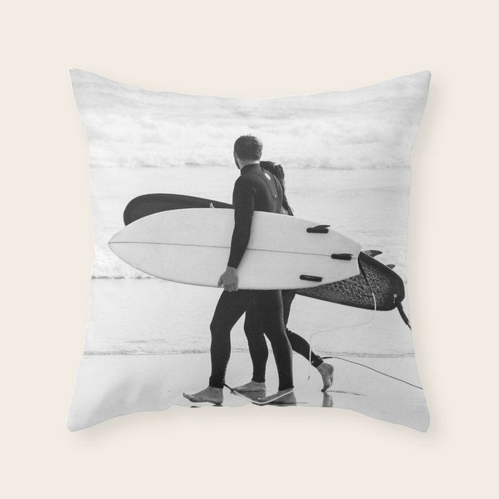 Cool BW Surf Photography Throw Pillow Gallery Image 1
