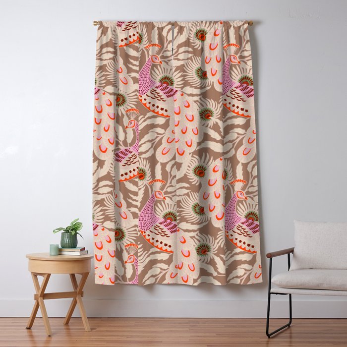 FARMFOLK PEACOCK Inspired by PANTONE 17 1230 Mocha Mousse Window Curtain Gallery Image 1