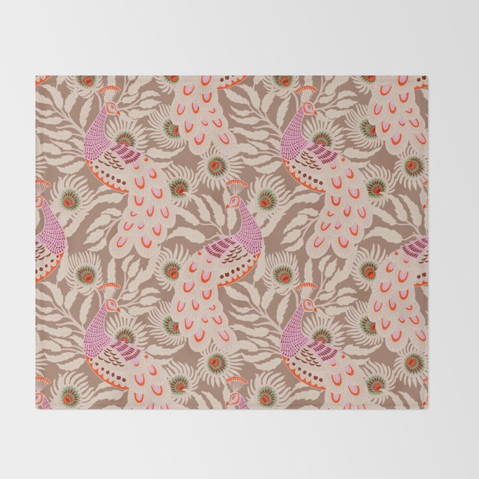 FARMFOLK PEACOCK Inspired by PANTONE 17 1230 Mocha Mousse Throw Blanket Gallery Image 2