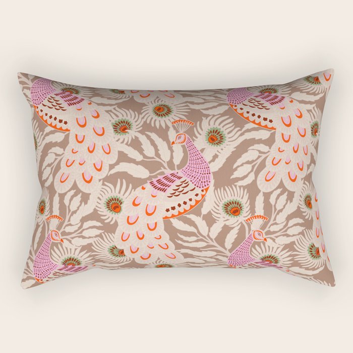 FARMFOLK PEACOCK Inspired by PANTONE 17 1230 Mocha Mousse Rectangular Pillow Gallery Image 2
