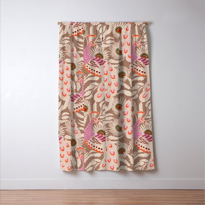 FARMFOLK PEACOCK Inspired by PANTONE 17 1230 Mocha Mousse Window Curtain Gallery Image 3