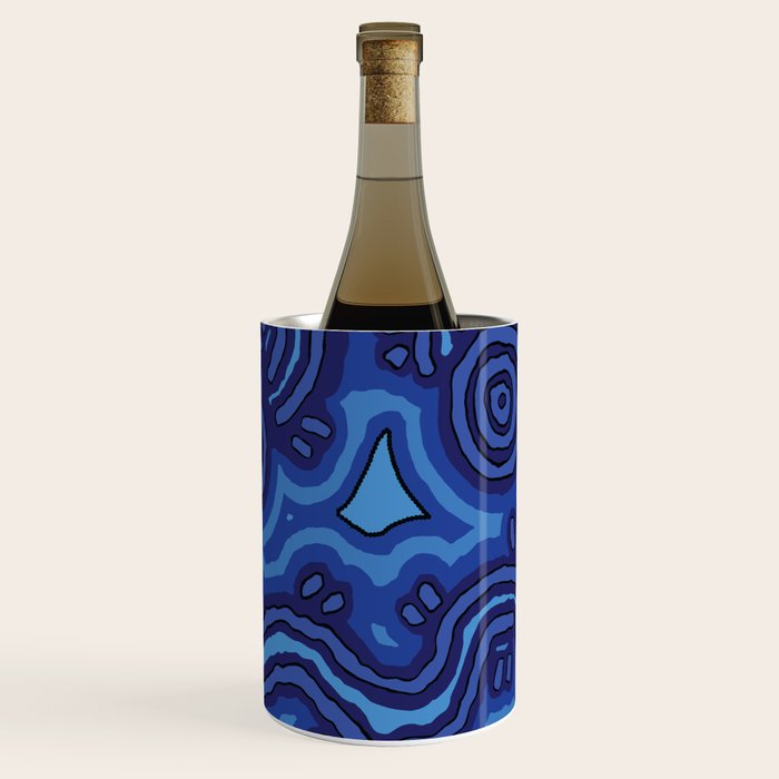 Authentic Aboriginal Art - Blue Campsites Wine Chiller Gallery Image 1