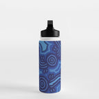 Authentic Aboriginal Art - Blue Campsites Water Bottle Gallery Image 3