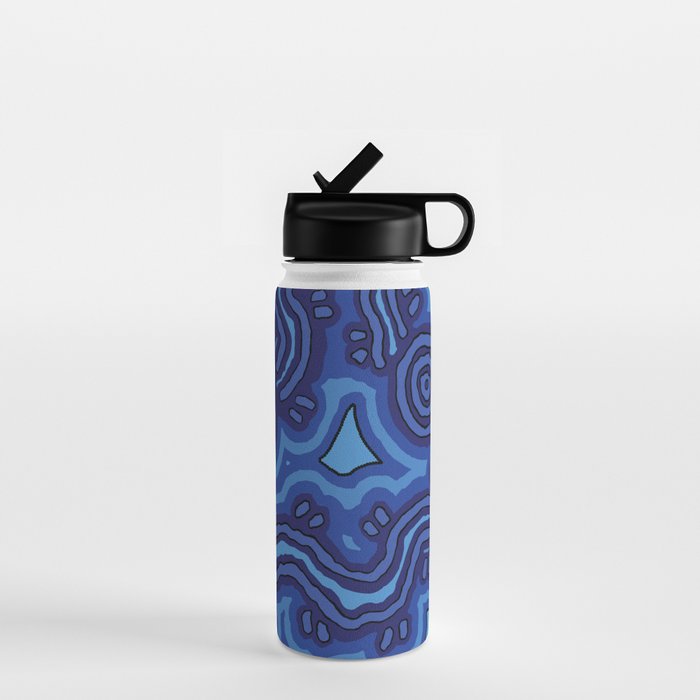 Authentic Aboriginal Art - Blue Campsites Water Bottle Gallery Image 1