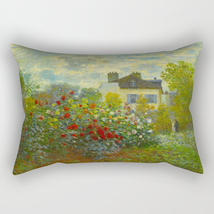 Claude Monet Impressionist Landscape Oil Painting A Corner of the Garden with Dahliass Rectangular Pillow Gallery Image 2