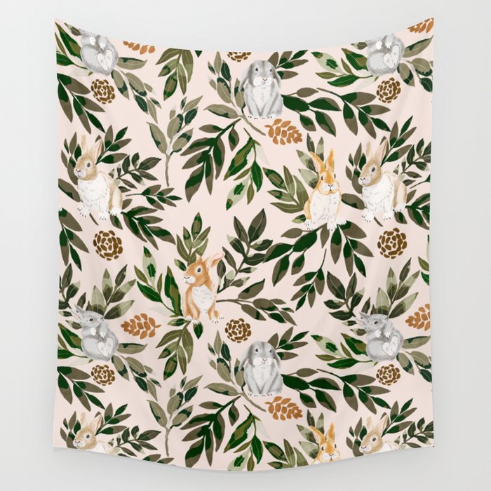 Rabbits in the green forest Wall Tapestry Gallery Image 4