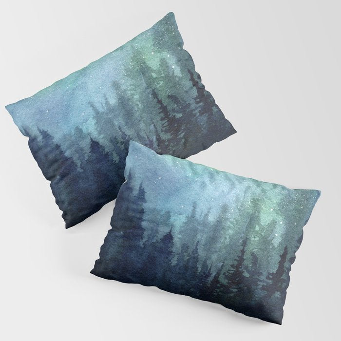 Galaxy Watercolor Aurora Borealis Painting Pillow Sham Gallery Image 1
