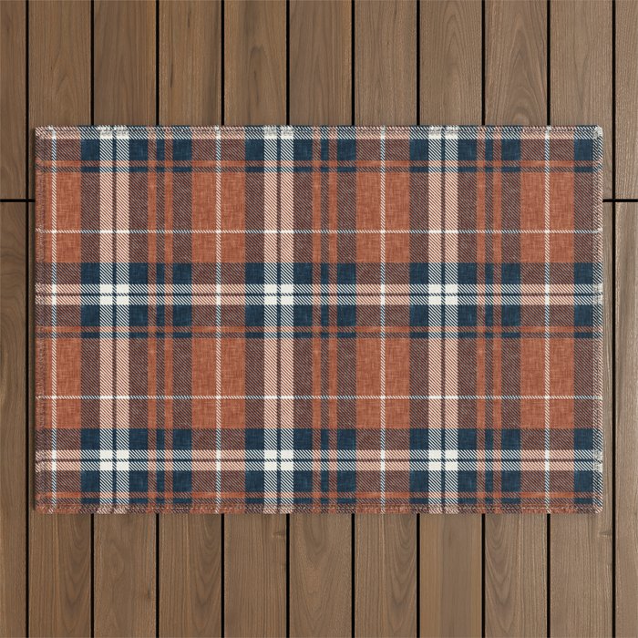fall plaid - rust and navy blue Outdoor Rug Gallery Image 1
