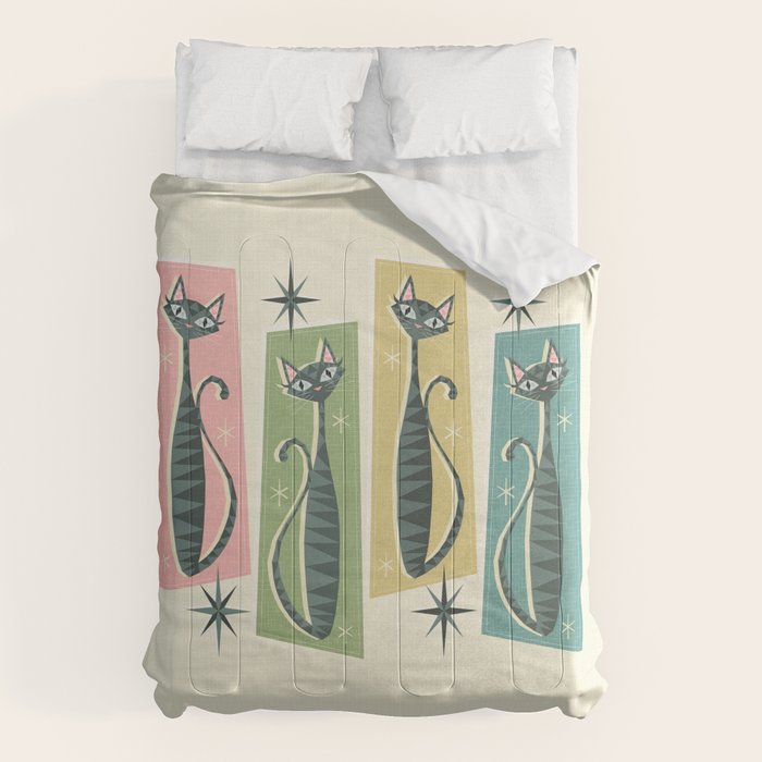 Retro Patchwork Tabbies ©studioxtine Comforter Gallery Image 6