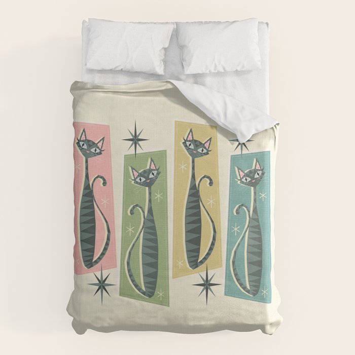 Retro Patchwork Tabbies ©studioxtine Duvet Cover Gallery Image 1