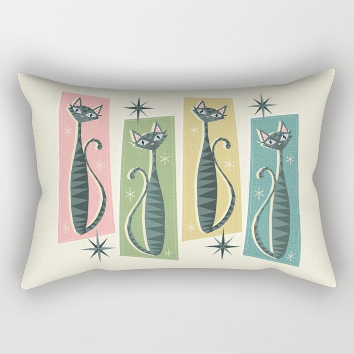 Retro Patchwork Tabbies ©studioxtine Rectangular Pillow Gallery Image 1