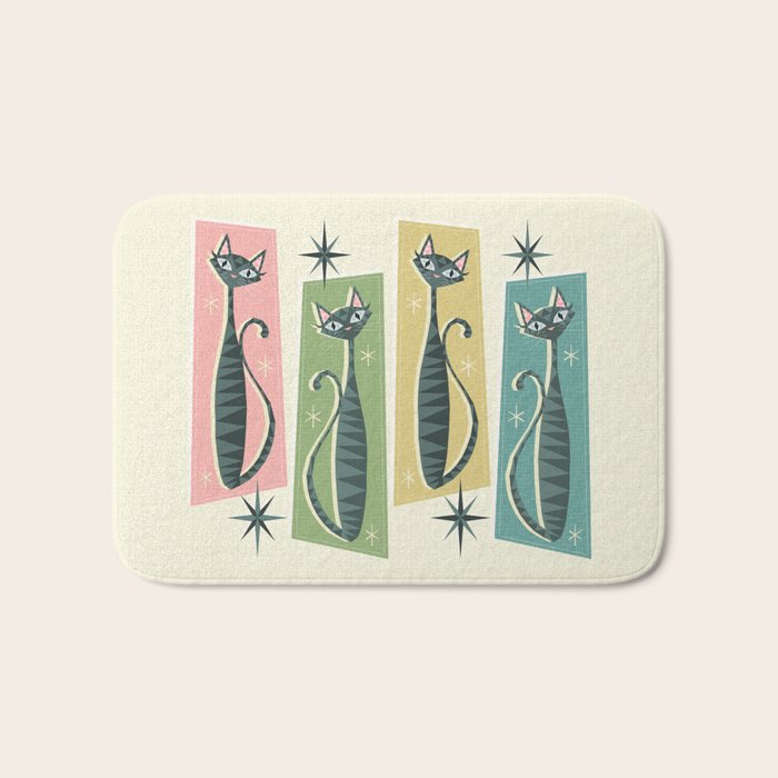 Retro Patchwork Tabbies ©studioxtine Bath Mat Gallery Image 1