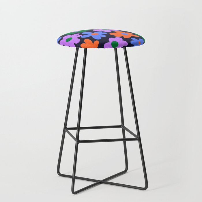 Retro Flowers: Midnight Black Edition Stool Gallery Image 1
