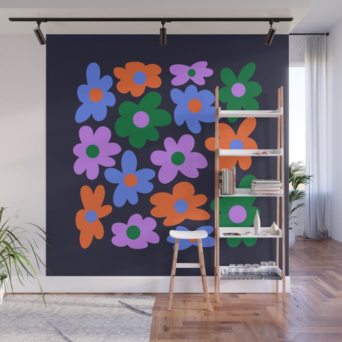 Retro Flowers: Midnight Black Edition Wall Mural Gallery Image 1