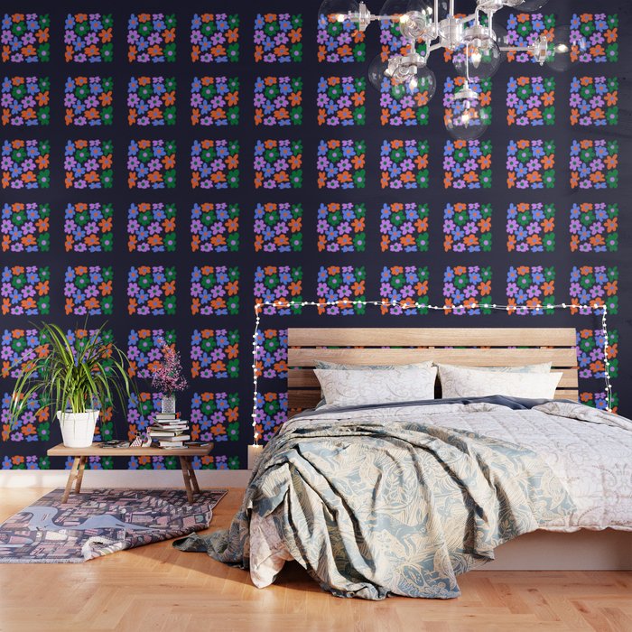 Retro Flowers: Midnight Black Edition Wallpaper Gallery Image 1