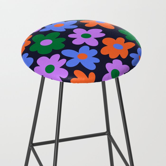 Retro Flowers: Midnight Black Edition Stool Gallery Image 2