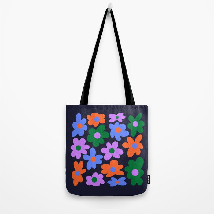 Retro Flowers: Midnight Black Edition Tote Bag Gallery Image 2