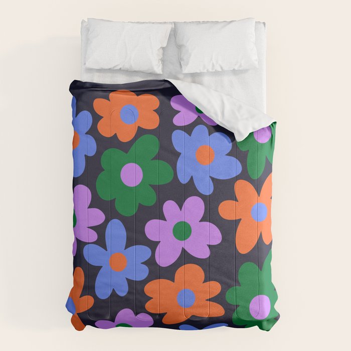 Retro Flowers: Midnight Black Edition Comforter Gallery Image 6