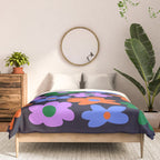 Retro Flowers: Midnight Black Edition Comforter Gallery Image 3
