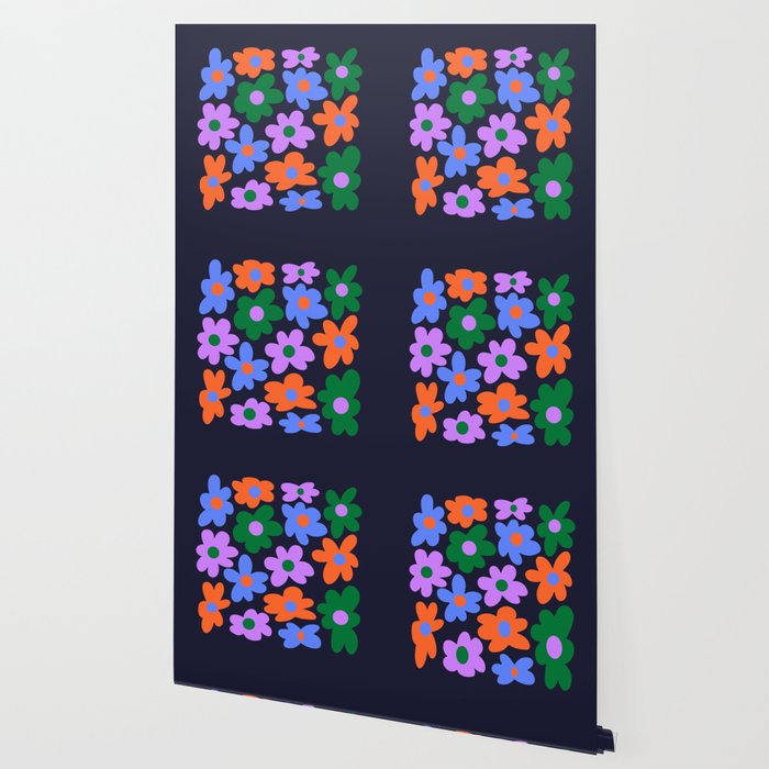 Retro Flowers: Midnight Black Edition Wallpaper Gallery Image 2