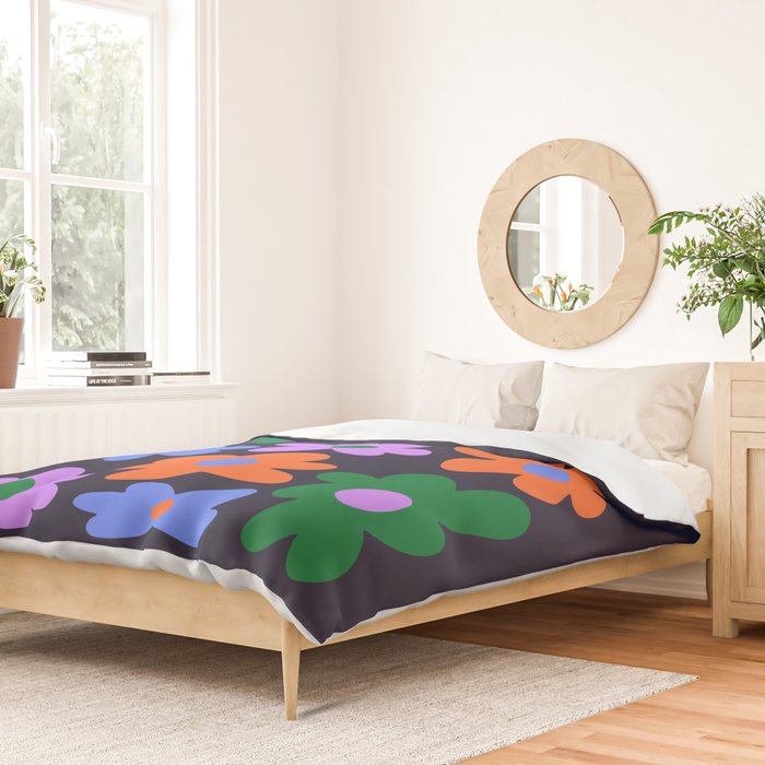 Retro Flowers: Midnight Black Edition Duvet Cover Gallery Image 2