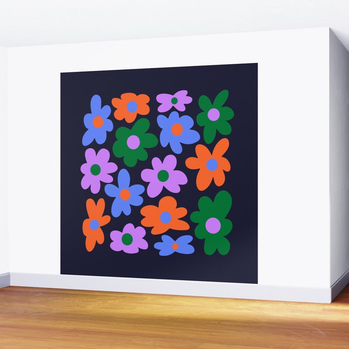 Retro Flowers: Midnight Black Edition Wall Mural Gallery Image 2