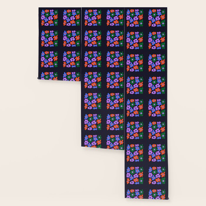 Retro Flowers: Midnight Black Edition Wallpaper Gallery Image 3