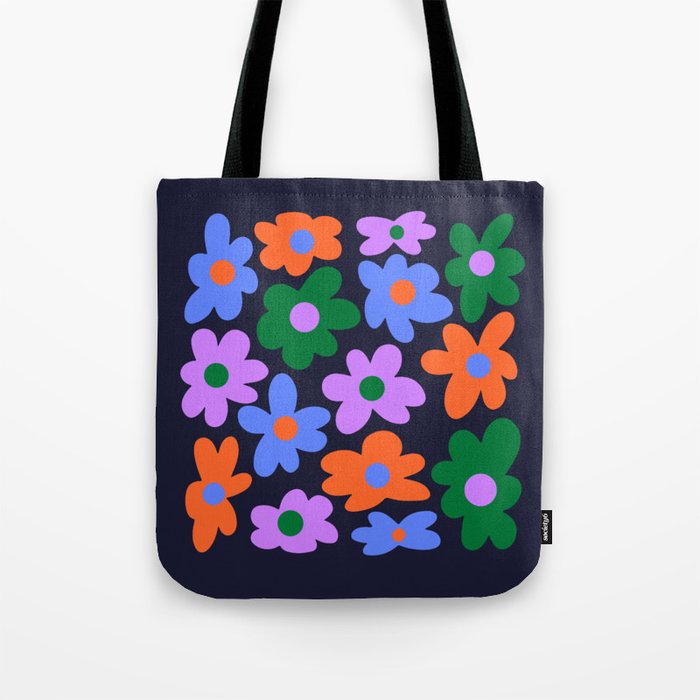 Retro Flowers: Midnight Black Edition Tote Bag Gallery Image 1