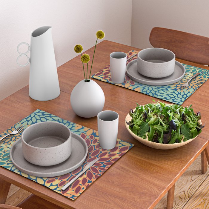 Festive Floral Prints, Red, Teal, Yellow, Orange, Colourful Prints Placemat Gallery Image 2