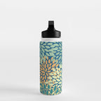 Festive Floral Prints, Red, Teal, Yellow, Orange, Colourful Prints Water Bottle Gallery Image 3