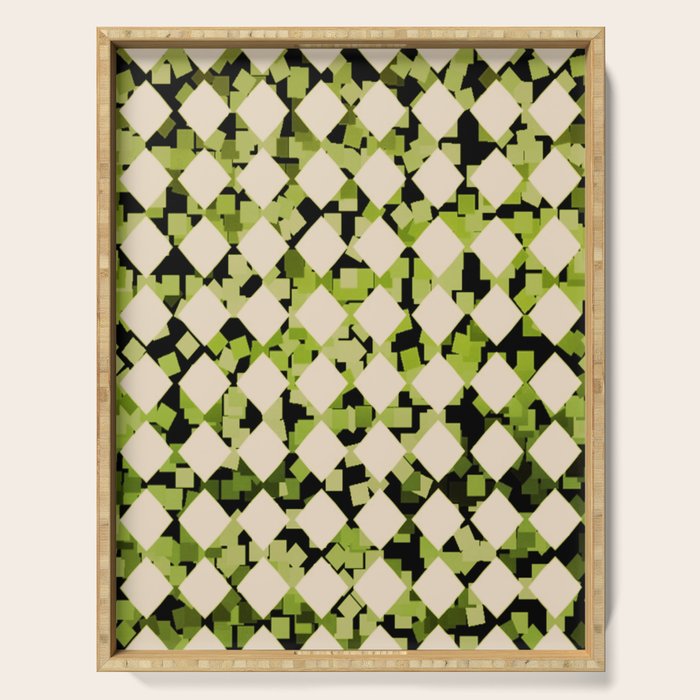 Geometric Checkerboard with Confetti Squares Green Black on Beige Serving Tray Gallery Image 1