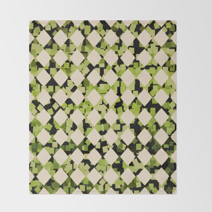 Geometric Checkerboard with Confetti Squares Green Black on Beige Throw Blanket Gallery Image 2