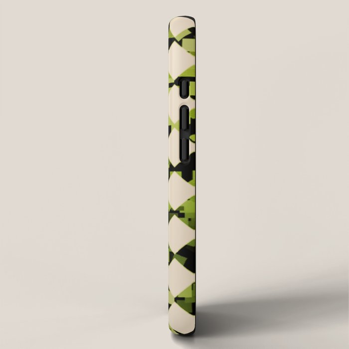 Geometric Checkerboard with Confetti Squares Green Black on Beige iPhone Case Gallery Image 2