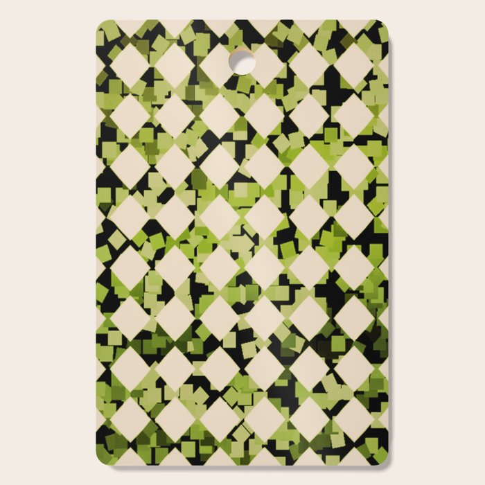 Geometric Checkerboard with Confetti Squares Green Black on Beige Cutting Board Gallery Image 1