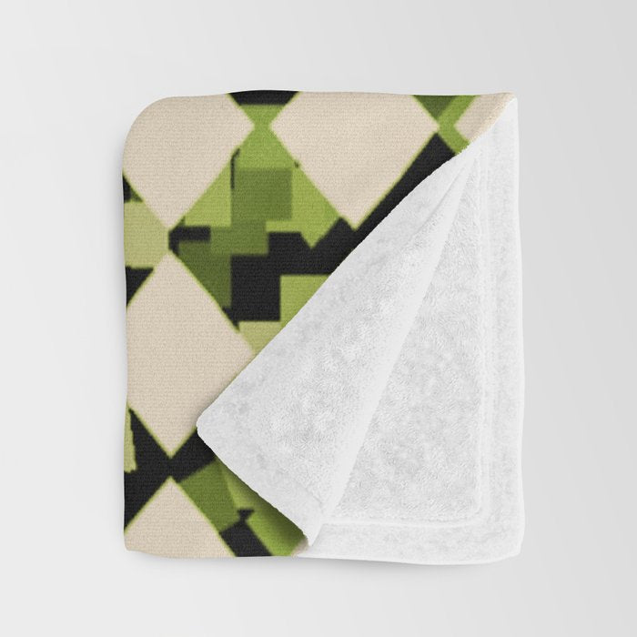 Geometric Checkerboard with Confetti Squares Green Black on Beige Throw Blanket Gallery Image 3