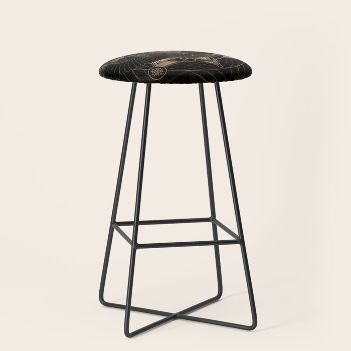 Owl in Sacred Geometry Composition - Black and Gold Stool Gallery Image 1