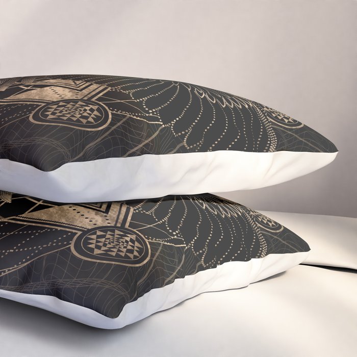 Owl in Sacred Geometry Composition - Black and Gold Pillow Sham Gallery Image 3