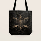 Owl in Sacred Geometry Composition - Black and Gold Tote Bag Gallery Image 1