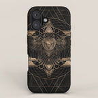 Owl in Sacred Geometry Composition - Black and Gold iPhone Case Gallery Image 1