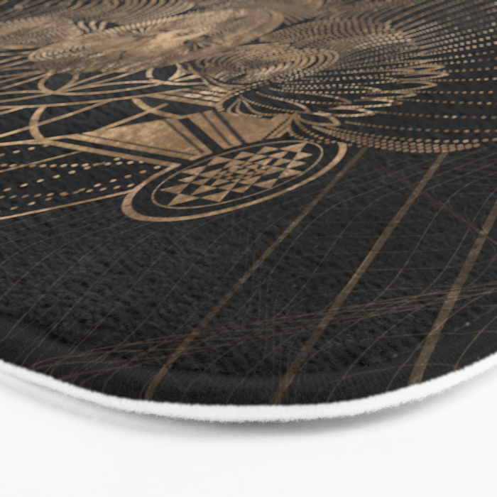Owl in Sacred Geometry Composition - Black and Gold Bath Mat Gallery Image 3