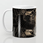 Owl in Sacred Geometry Composition - Black and Gold Coffee Mug Gallery Image 3