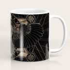 Owl in Sacred Geometry Composition - Black and Gold Coffee Mug Gallery Image 1