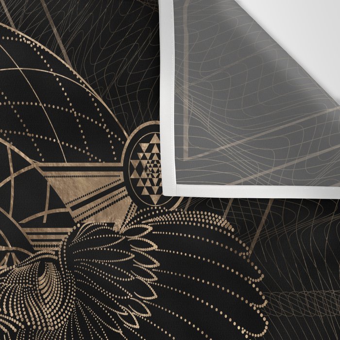 Owl in Sacred Geometry Composition - Black and Gold Wall Tapestry Gallery Image 3