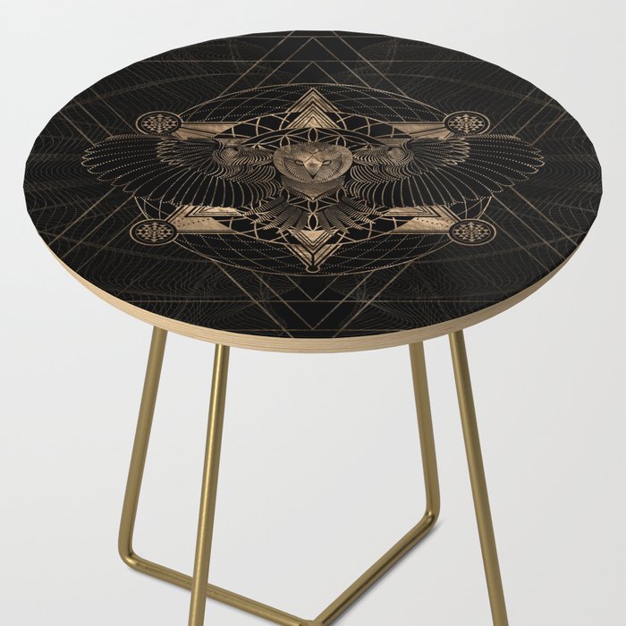 Owl in Sacred Geometry Composition - Black and Gold Side Table Gallery Image 2