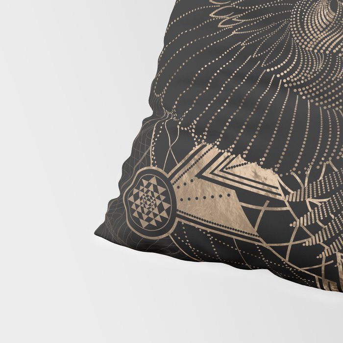 Owl in Sacred Geometry Composition - Black and Gold Pillow Sham Gallery Image 4