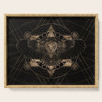 Owl in Sacred Geometry Composition - Black and Gold Serving Tray Gallery Image 1